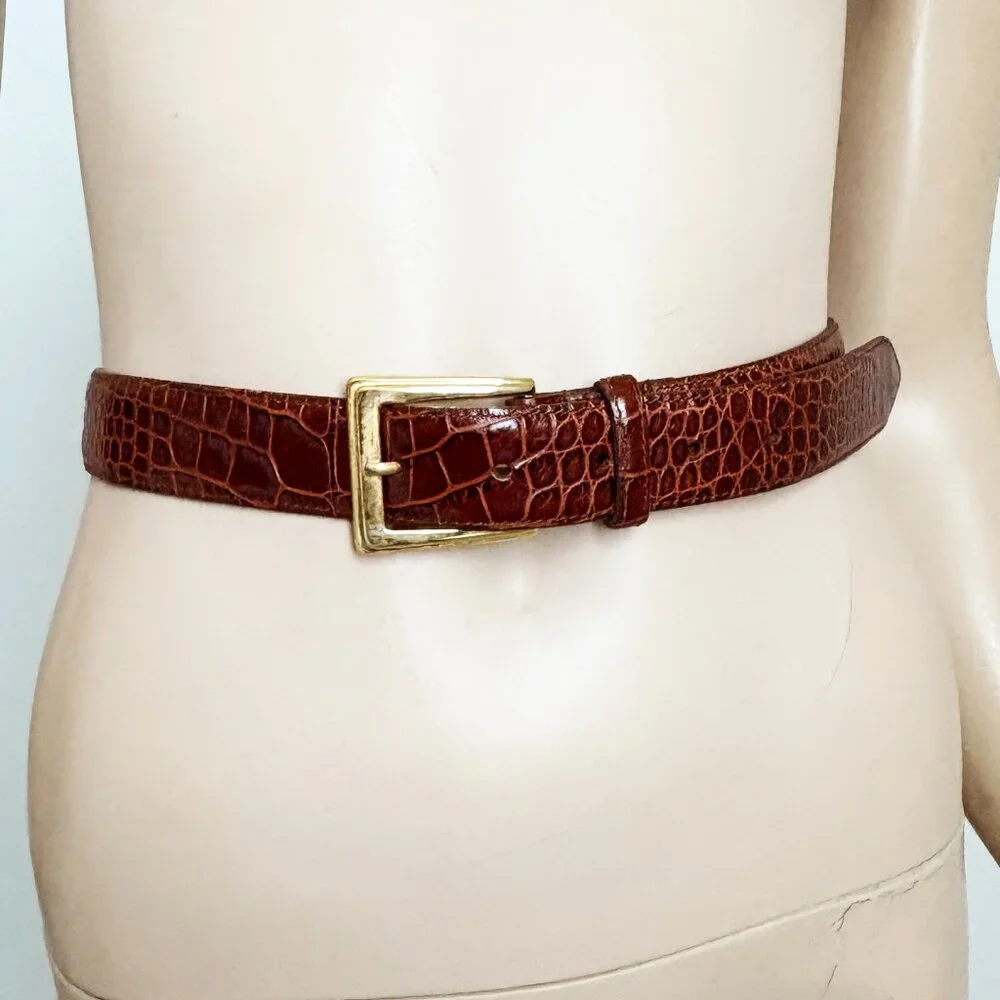 BOSCA for Wilsons Wide Belt Embossed Croc Stamp Leather Size 30